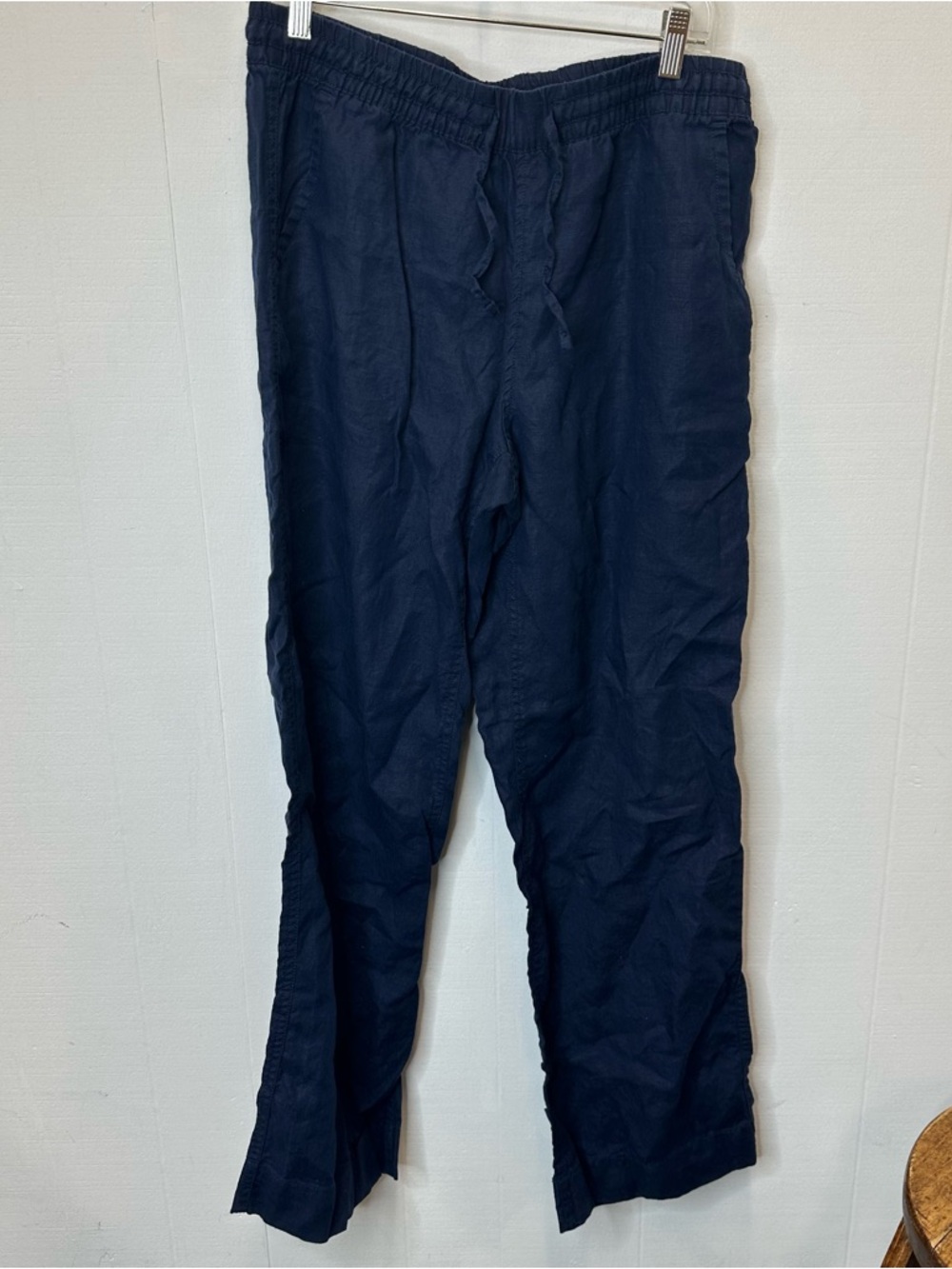 L.L. Bean Size 12 Navy Blue Drawstring Linen Blend Pants
